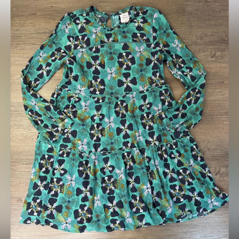 Knox Rose Women’s Teal Navy Floral Long Sleeve Dress, size Medium